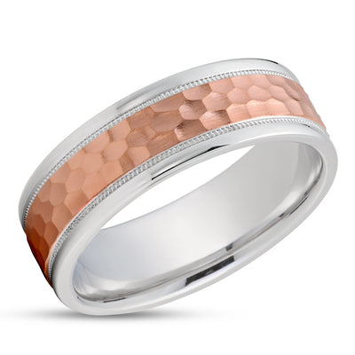 Rose Gold Wedding Ring - Hammered Wedding Ring - Rose Gold Ring - 14k Rose Gold Ring