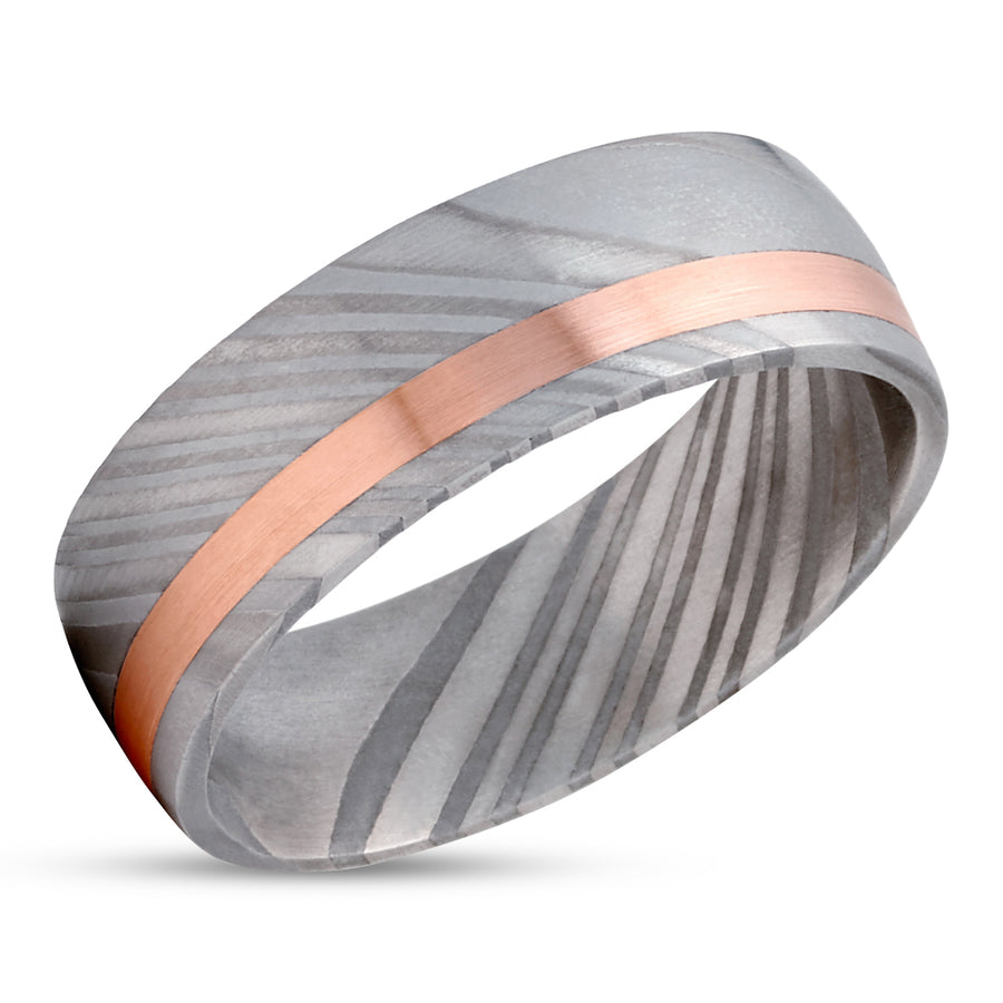 Damascus Steel Wedding Band - Rose Gold Wedding Ring - 14k Rose Gold - Damascus Ring