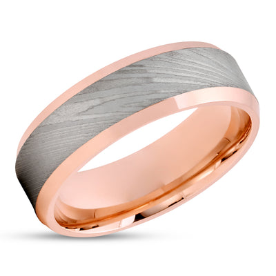 Damascus Wedding Ring - Rose Gold Wedding Ring - 14k Rose Gold - Wedding Band
