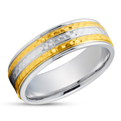 Gold Wedding Ring - White Gold Wedding Ring - Hammered Wedding Ring - 14k Yellow Gold