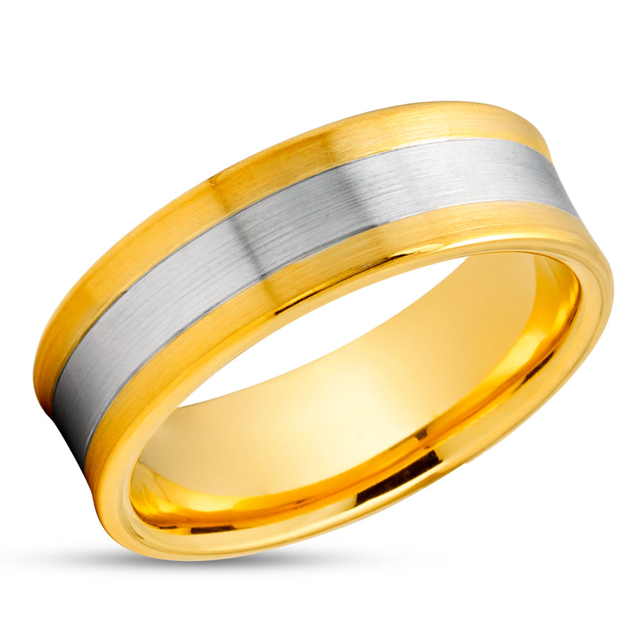 Yellow Gold Wedding Ring - White Gold Ring - 14K Gold Ring - Anniversary Ring - Concave Ring