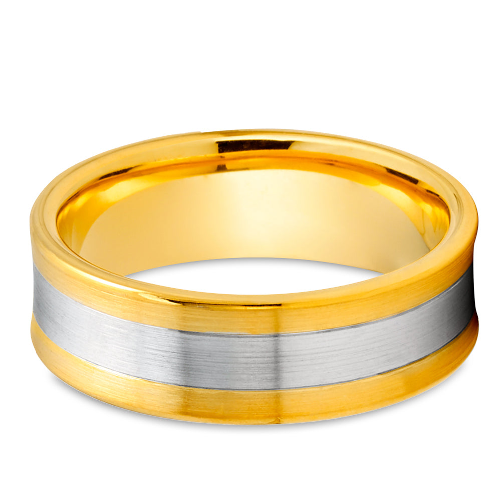 Yellow Gold Wedding Ring - White Gold Ring - 14K Gold Ring - Anniversary Ring - Concave Ring