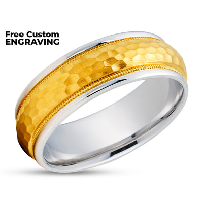 Hammered Wedding Ring - Yellow Gold Ring - 14k Gold Wedding Ring - Anniversary Ring