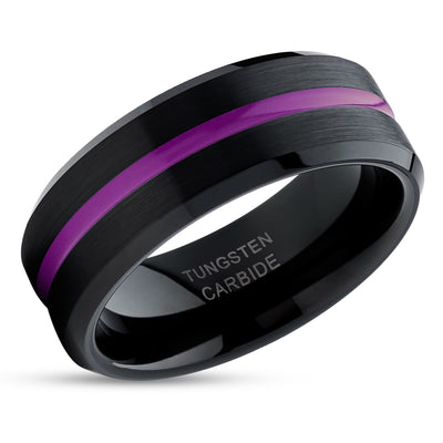 Black Tungsten Ring - Purple Ring  - Tungsten Wedding Band Unique - Brushed -  Purple Wedding Ring