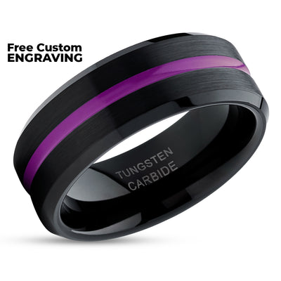 Black Tungsten Ring - Purple Ring  - Tungsten Wedding Band Unique - Brushed -  Purple Wedding Ring