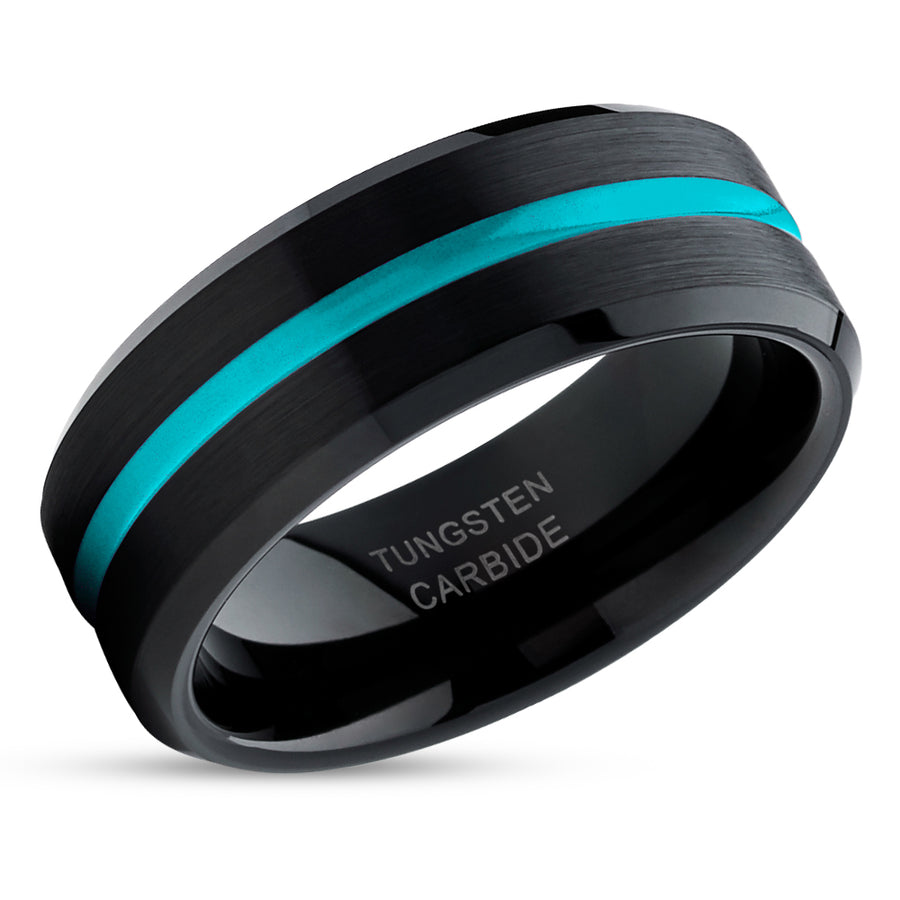 Turquoise Wedding Ring - Black Tungsten Ring - Tungsten Wedding Band - Black Ring