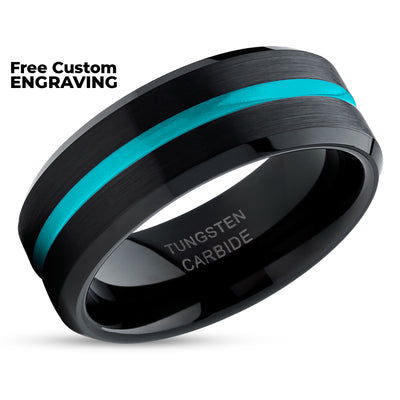 Turquoise Wedding Ring - Black Tungsten Ring - Tungsten Wedding Band - Black Ring