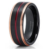 Maroon Wedding Ring - Black Tungsten Wedding Band - Rose Gold Ring - Wedding Ring
