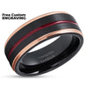 Maroon Wedding Ring - Black Tungsten Wedding Band - Rose Gold Ring - Wedding Ring