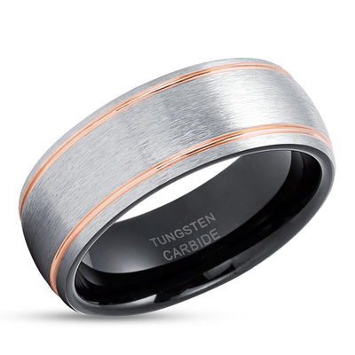 Rose Gold Wedding Ring - Tungsten Wedding Ring - Black Tungsten Ring - Wedding Ring