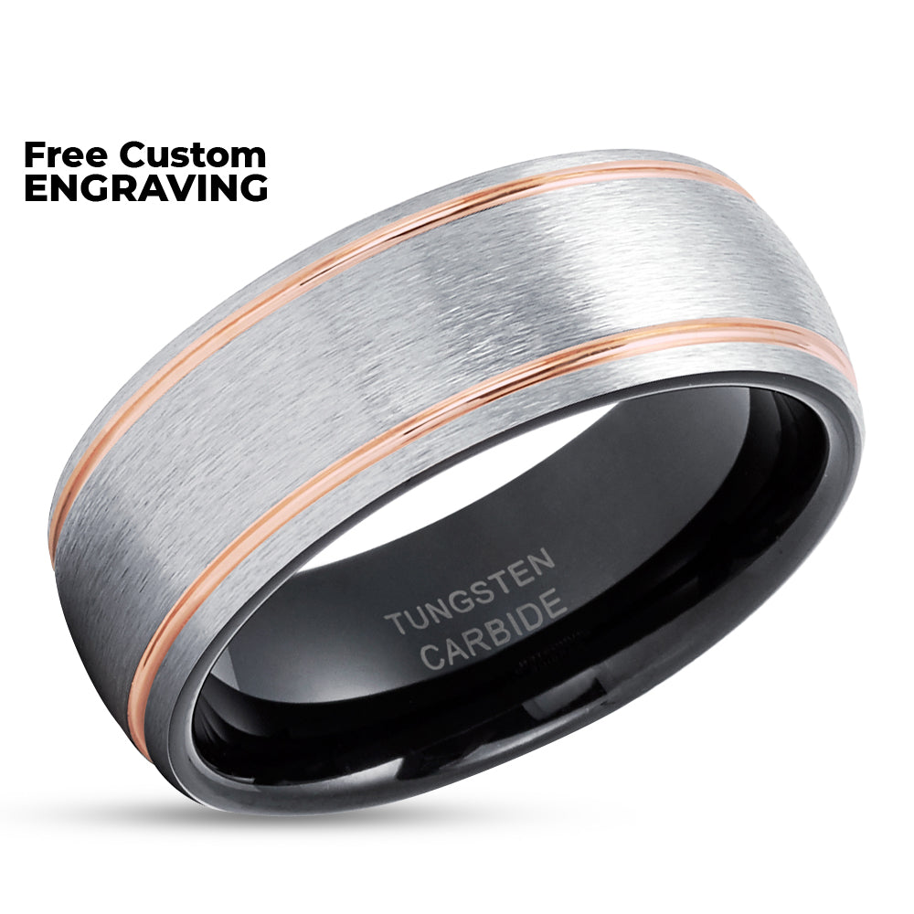 Rose Gold Wedding Ring - Tungsten Wedding Ring - Black Tungsten Ring - Wedding Ring