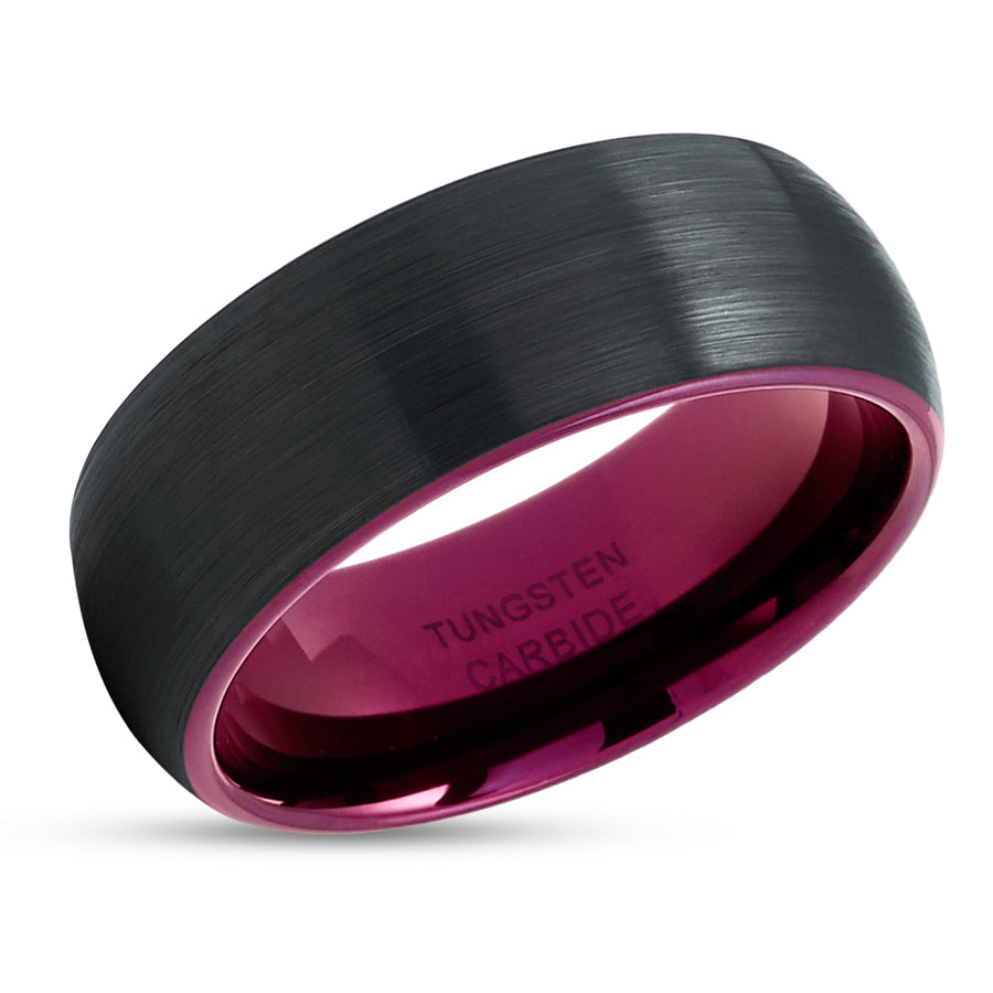 Purple Tungsten Wedding Band - Purple Tungsten Ring - Black Tungsten Band