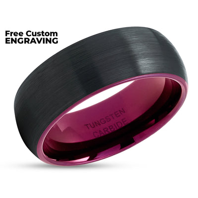 Purple Tungsten Wedding Band - Purple Tungsten Ring - Black Tungsten Band