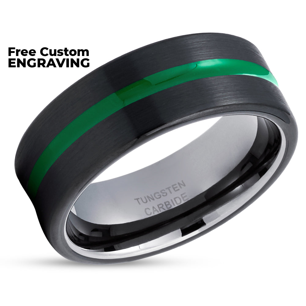Gunmetal Tungsten Ring - Green Tungsten Ring - Black Tungsten Ring - Unisex - Black Ring