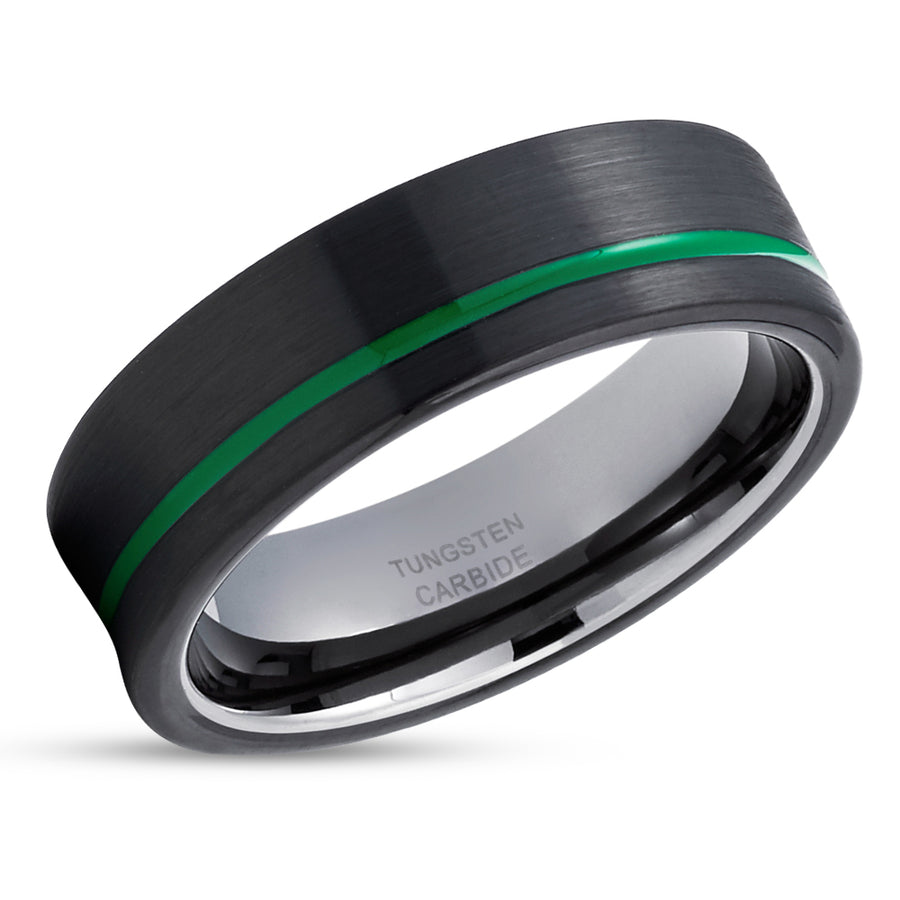 Gunmetal Wedding Ring - Green Tungsten Ring - Black Wedding Band - Green Ring