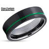 Gunmetal Wedding Ring - Green Tungsten Ring - Black Wedding Band - Green Ring