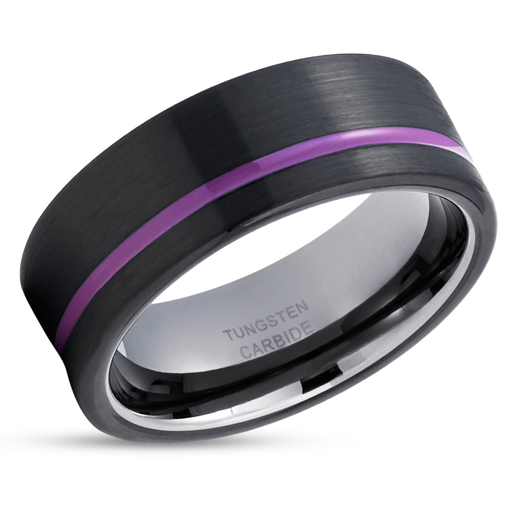 Purple Tungsten Wedding Ring - Black Tungsten Ring - Gunmetal Tungsten Ring - Purple Ring