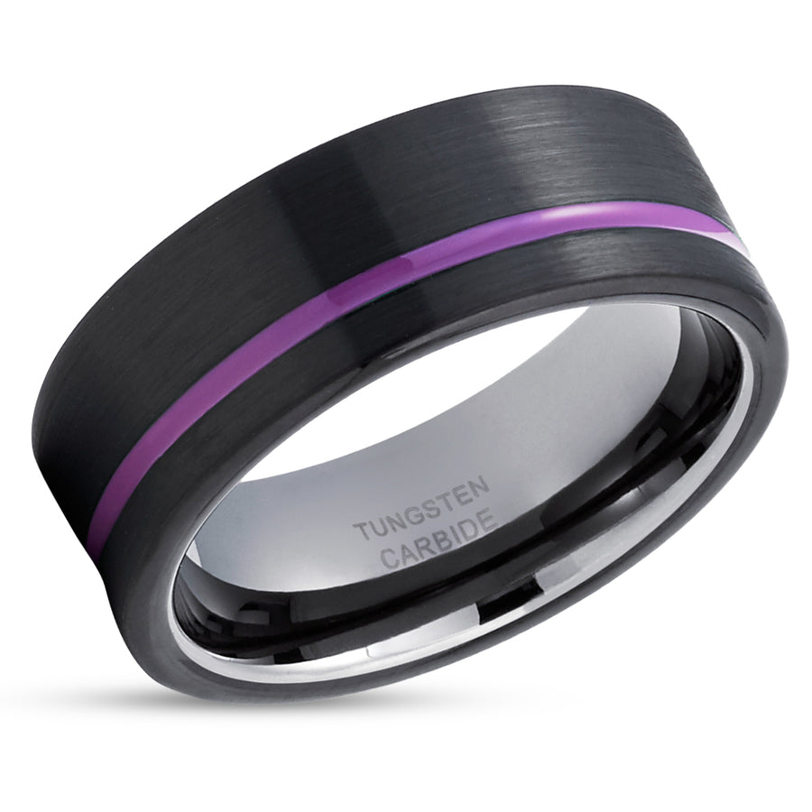 Purple Tungsten Wedding Ring - Black Tungsten Ring - Gunmetal Tungsten Ring - Purple Ring