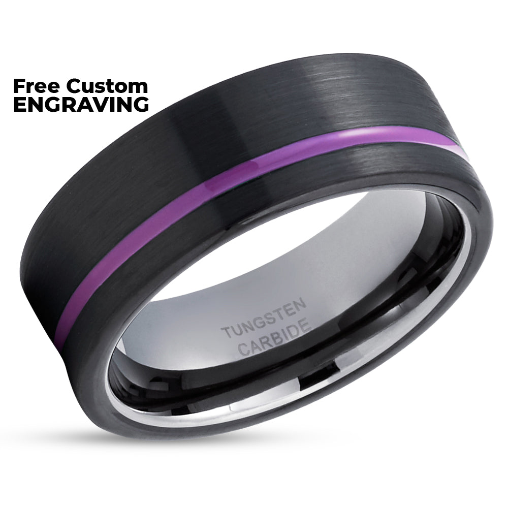 Purple Tungsten Wedding Ring - Black Tungsten Ring - Gunmetal Tungsten Ring - Purple Ring