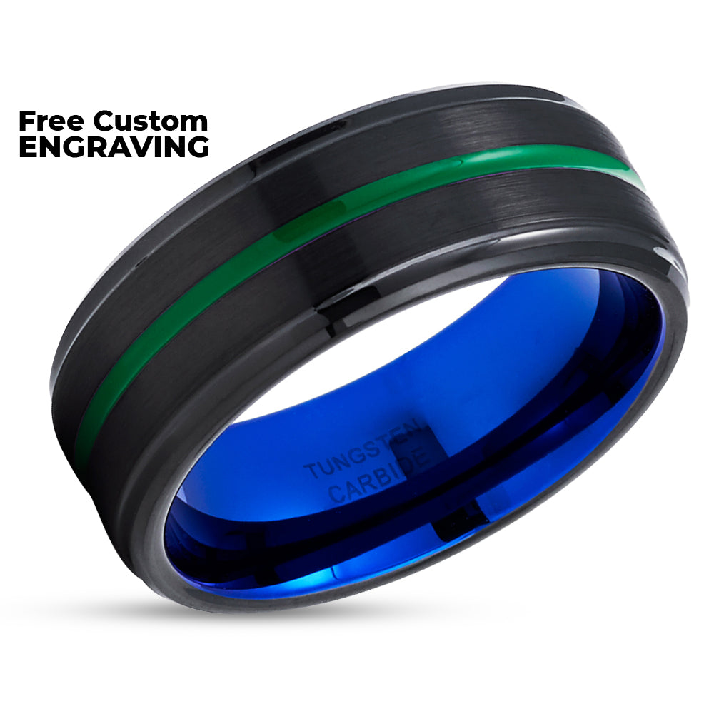 Green Tungsten Wedding Ring - Blue Tungsten Ring - Black Wedding Ring - Engagement Ring