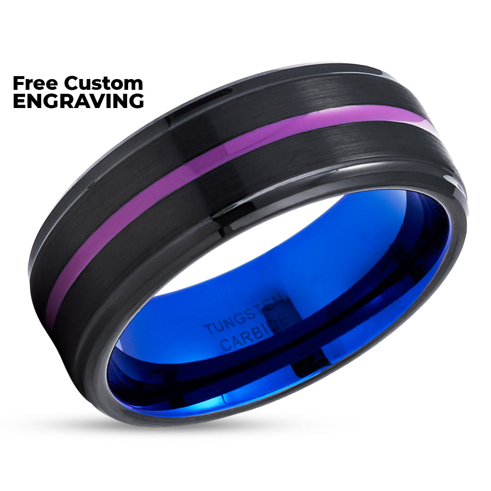Purple Wedding Band - Blue Tungsten Ring - Black Wedding Ring - Engagement Ring