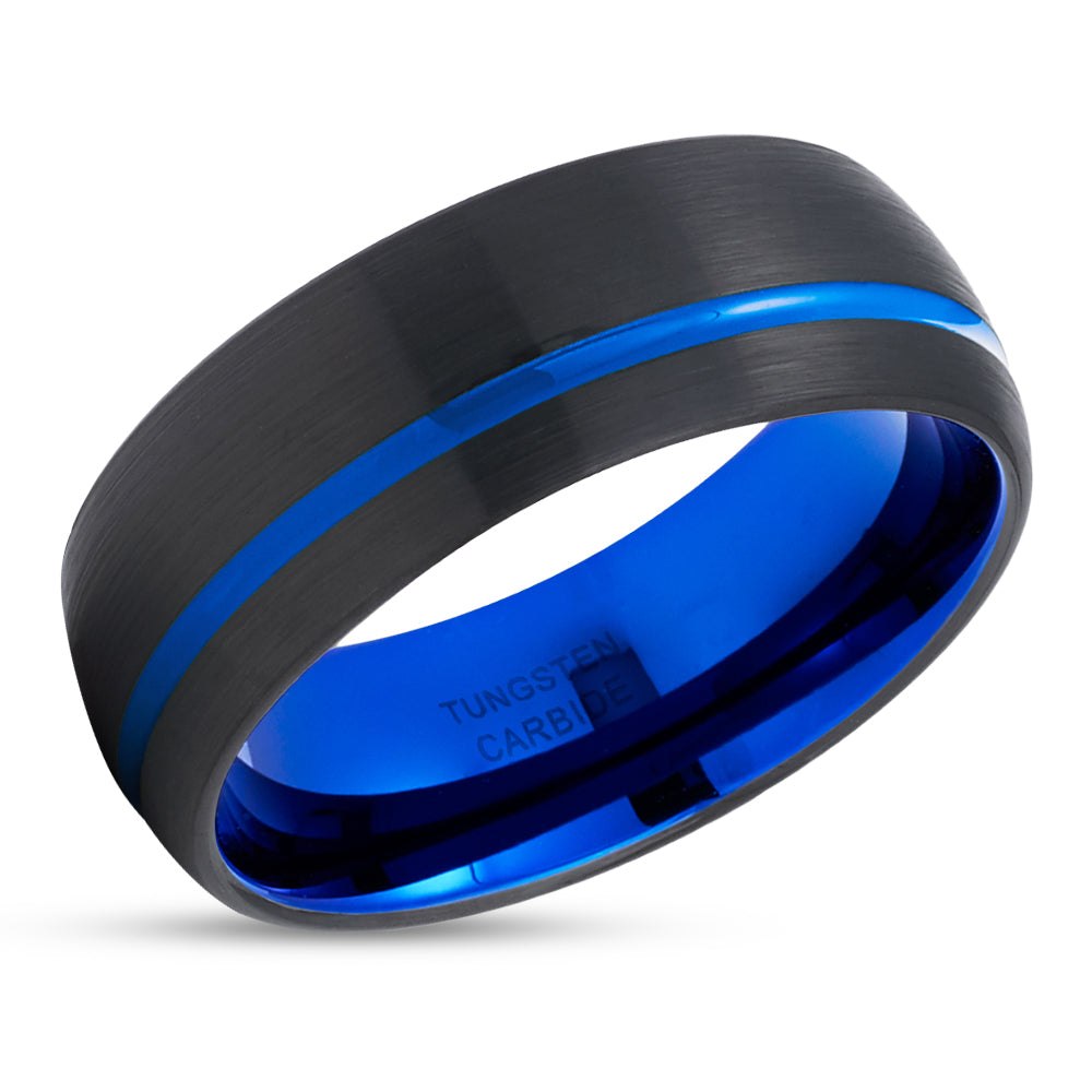 Blue Tungsten Wedding Ring - Black Tungsten Ring - Blue Wedding Ring - Black Ring