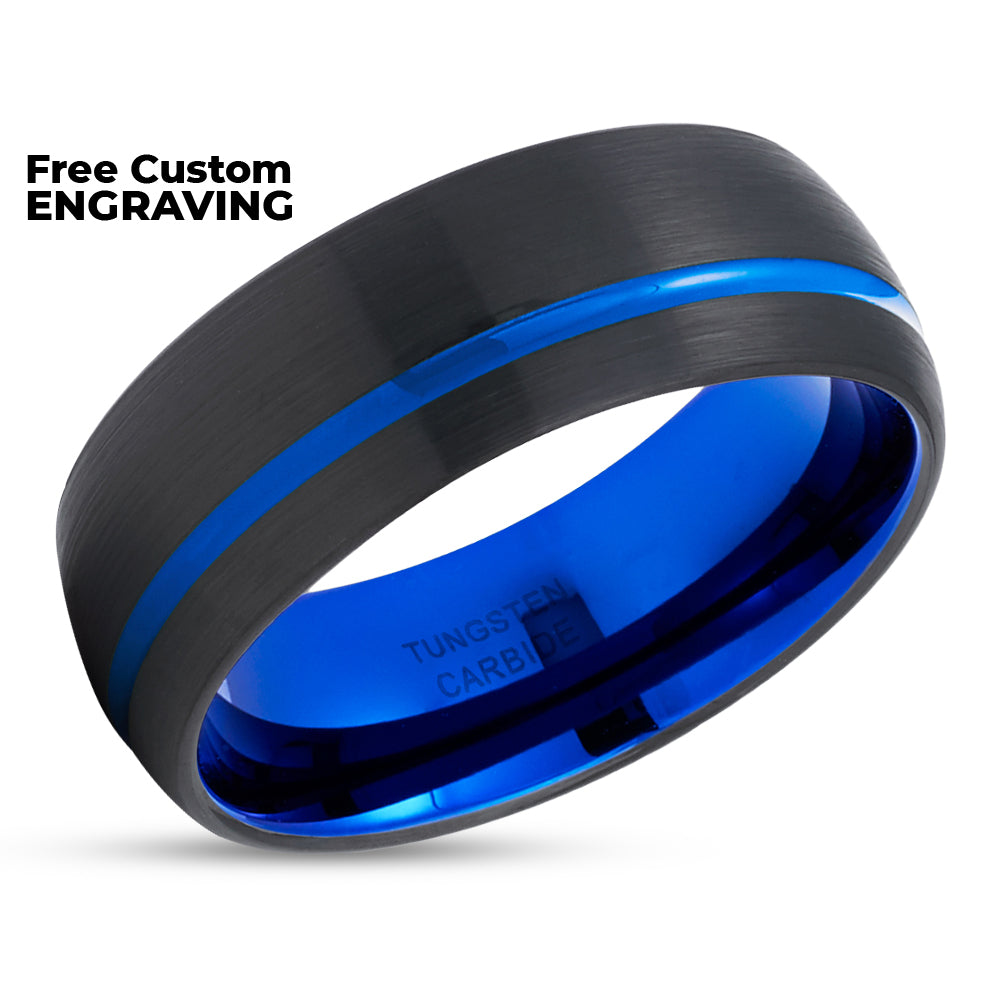 Blue Tungsten Wedding Ring - Black Tungsten Ring - Blue Wedding Ring - Black Ring