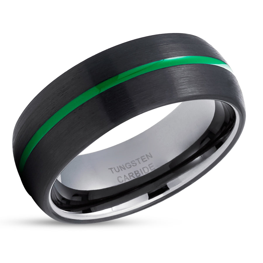 Gunmetal Wedding Ring - Green Tungsten Ring - Black Tungsten Ring - Green Ring