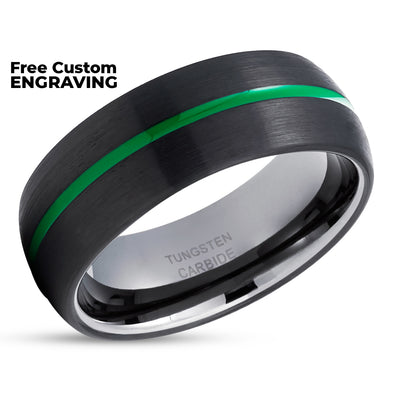 Gunmetal Wedding Ring - Green Tungsten Ring - Black Tungsten Ring - Green Ring