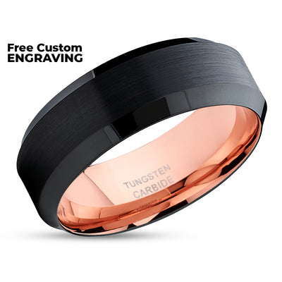 Rose Gold Tungsten Wedding Band - Black Ring - Tungsten Wedding Band - Black Ring