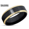Black Zirconium Wedding Ring - Yellow Gold Wedding Band - 14k Yellow Gold - Black Ring