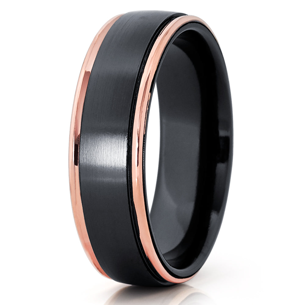 Black Zirconium Wedding Ring - Rose Gold Wedding Ring - Black Zirconium Ring - 14k