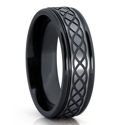 Zirconium Wedding Ring - Black Wedding Ring  - Infinity Ring - Black Wedding Band - Ring