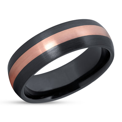 Black Zirconium Ring - Rose Gold Wedding Ring - 14k Rose Gold - Zirconium Ring