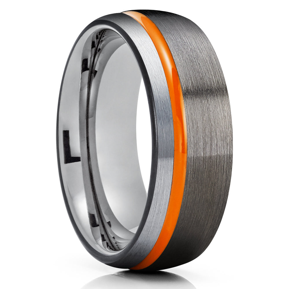 Gunmetal Tungsten Ring - Orange Tungsten Ring - Anniversary Ring - Black Tungsten Ring