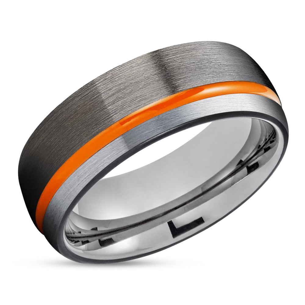 Gunmetal Tungsten Ring - Orange Tungsten Ring - Anniversary Ring - Black Tungsten Ring