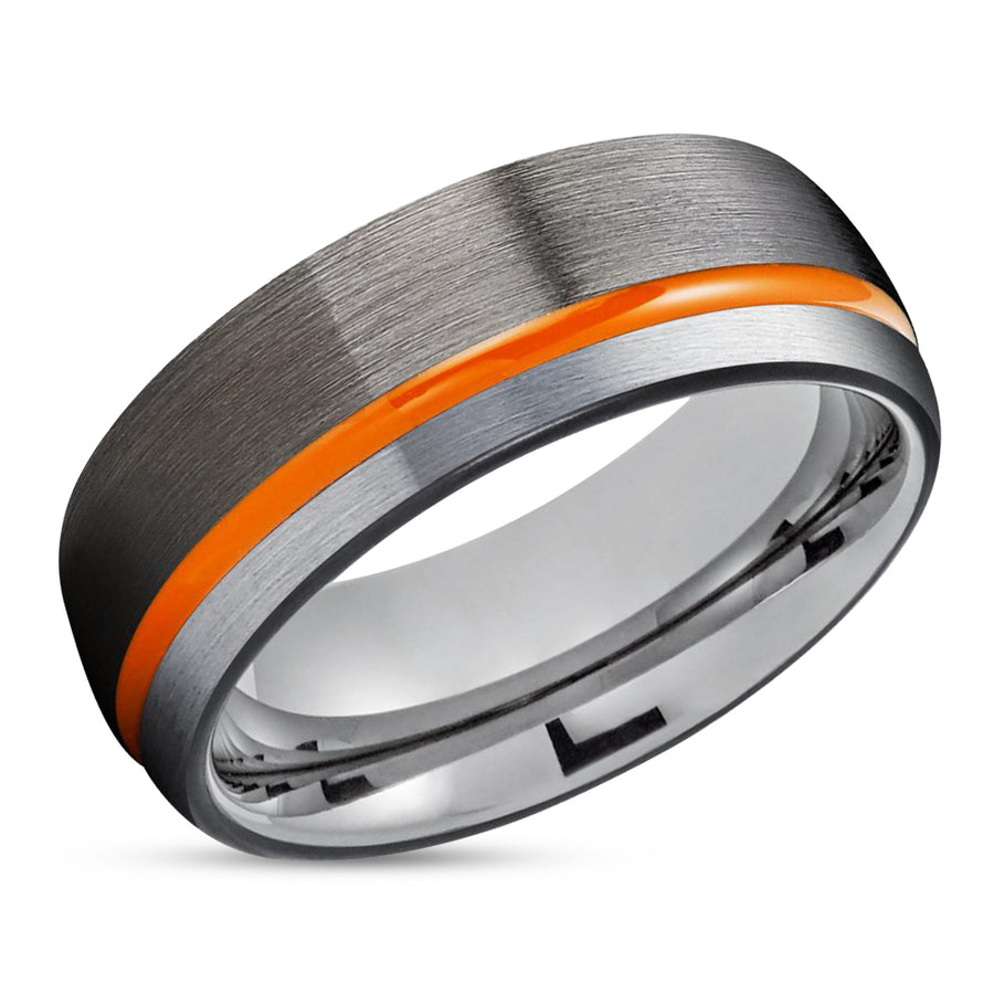 Gunmetal Tungsten Ring - Orange Tungsten Ring - Anniversary Ring - Black Tungsten Ring
