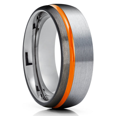 Orange Tungsten Wedding Band - Orange Wedding Ring - Black Tungsten Ring - Gunmetal