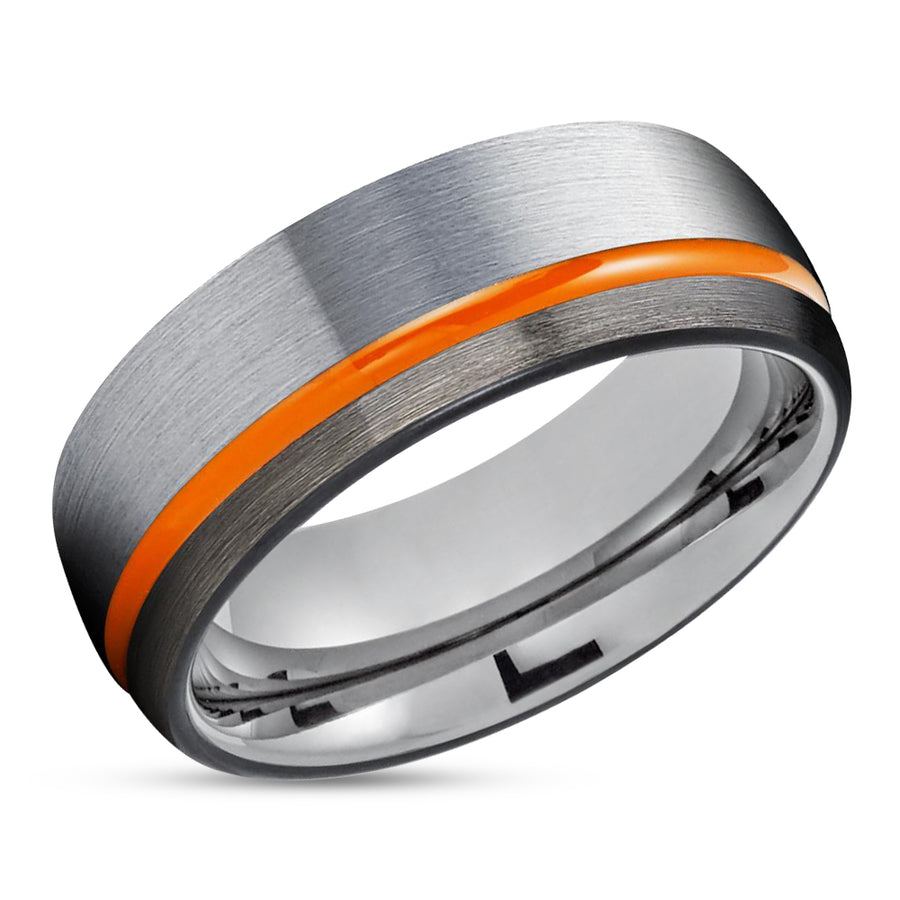 Orange Tungsten Wedding Band - Orange Wedding Ring - Black Tungsten Ring - Gunmetal