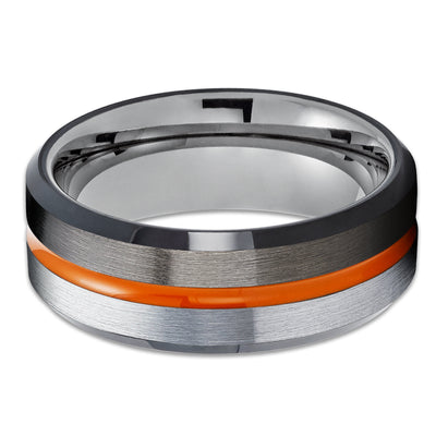Gunmetal Tungsten Wedding Ring - Orange Tungsten Ring - Black Tungsten Ring - Brush