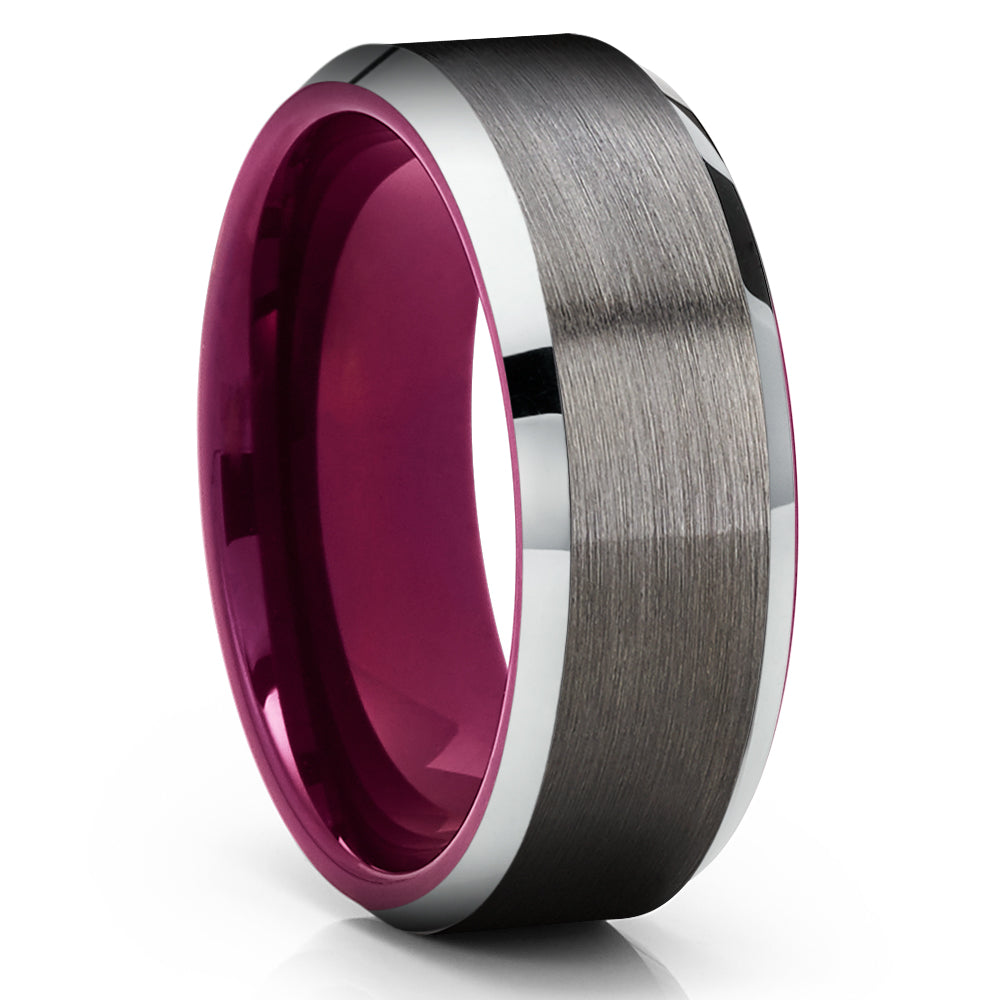 Purple Wedding Ring - Gunmetal Wedding Ring - Tungsten Wedding Ring - Purple Ring