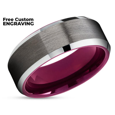 Purple Wedding Ring - Gunmetal Wedding Ring - Tungsten Wedding Ring - Purple Ring