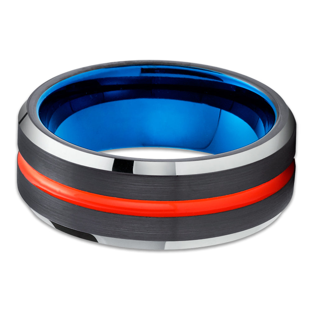Orange Tungsten Wedding Band - Orange Tungsten Ring - Blue Tungsten Ring - Black Ring