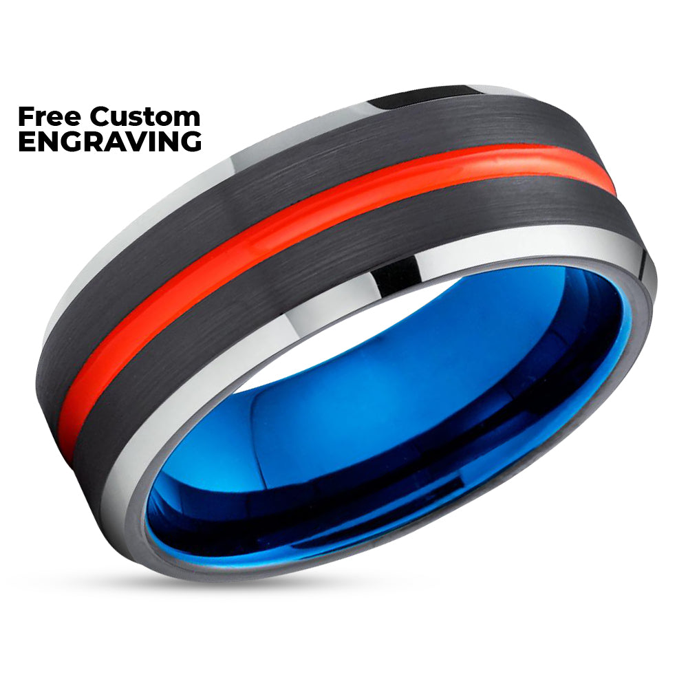Orange Tungsten Wedding Band - Orange Tungsten Ring - Blue Tungsten Ring - Black Ring