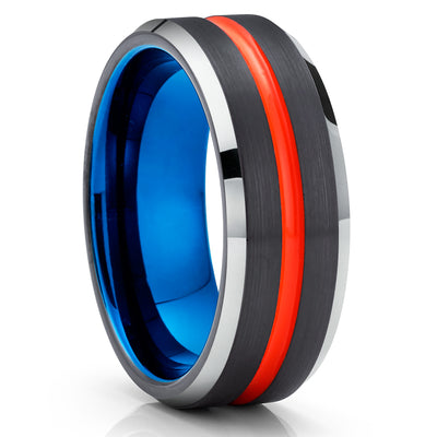 Orange Tungsten Wedding Band - Orange Tungsten Ring - Blue Tungsten Ring - Black Ring