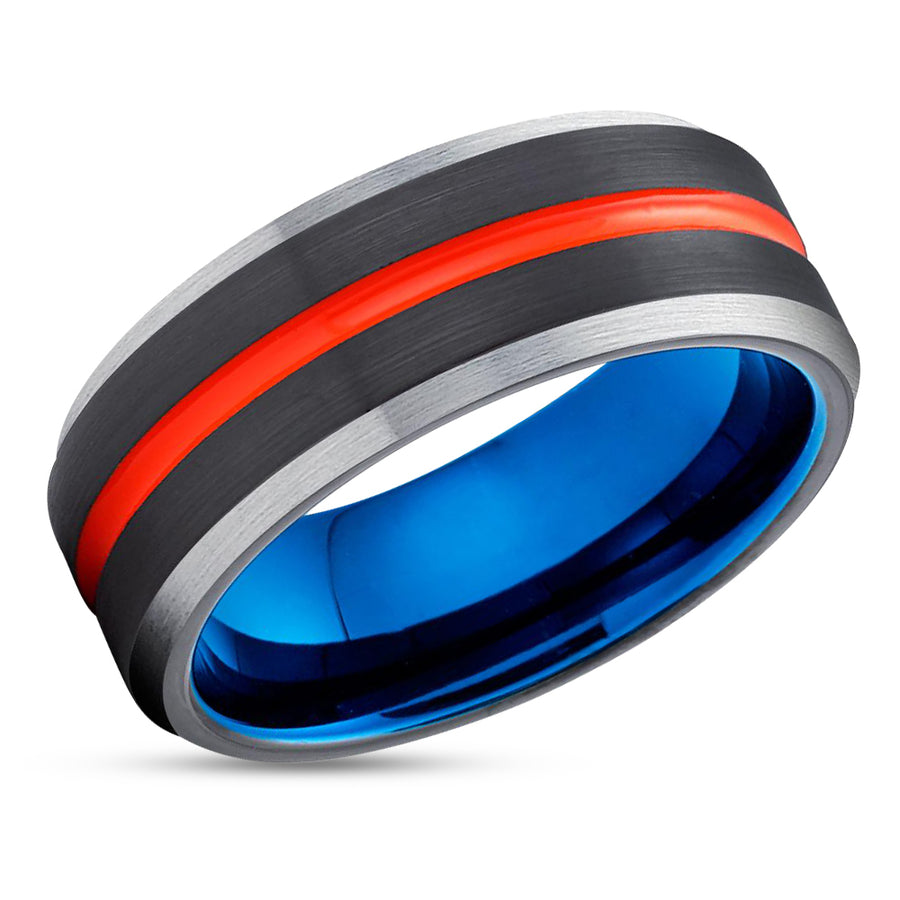 Orange Tungsten Wedding Ring - Black Tungsten Ring - Black Tungsten Wedding Ring
