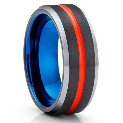 Orange Tungsten Wedding Ring - Black Tungsten Ring - Black Tungsten Wedding Ring