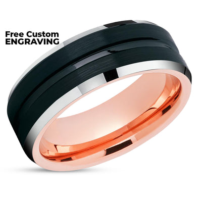 Rose Gold Tungsten Ring - Black Wedding Ring - Rose Gold Tungsten Ring - Engagement
