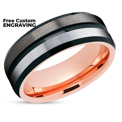 Gunmetal Tungsten Wedding Ring - Black Tungsten Ring - Rose Gold Tungsten Ring - Brush