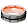 Rose Gold Tungsten Ring - Black Ring - Rose Gold Tungsten Wedding Band - Gunmetal Ring